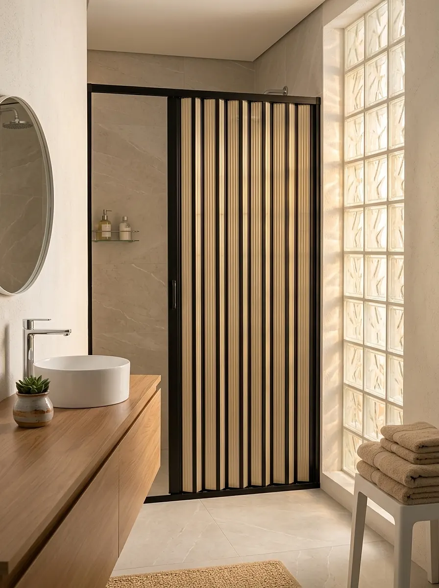 Banheiro com box sanfonado de PVC